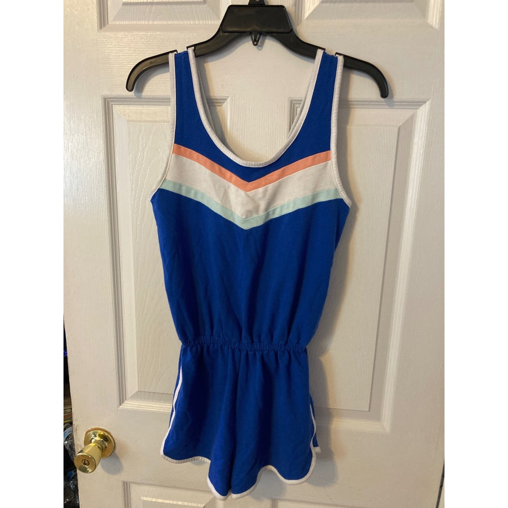Flirtitude‎ Active Blue Chevron Sleeveless Romper Retro Athletic XS